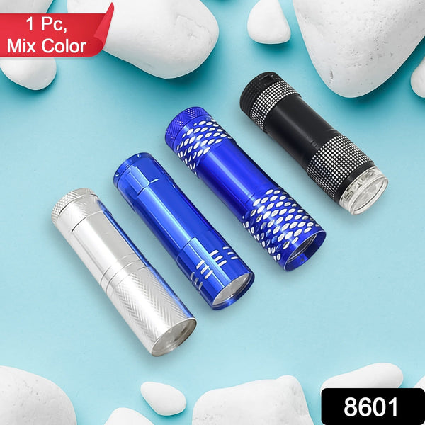 Portable Mini Torch, Super-Bright Mini 9 LED Bulb Pocket Torches - Torch Flashlight for Camping, Hiking, DIY, Travelling, Outdoors and More 3 Battery operated (Battery not included / 1 pc / Mix Color)